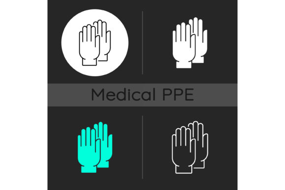 Medical Gloves Icons: Dark Graphics
